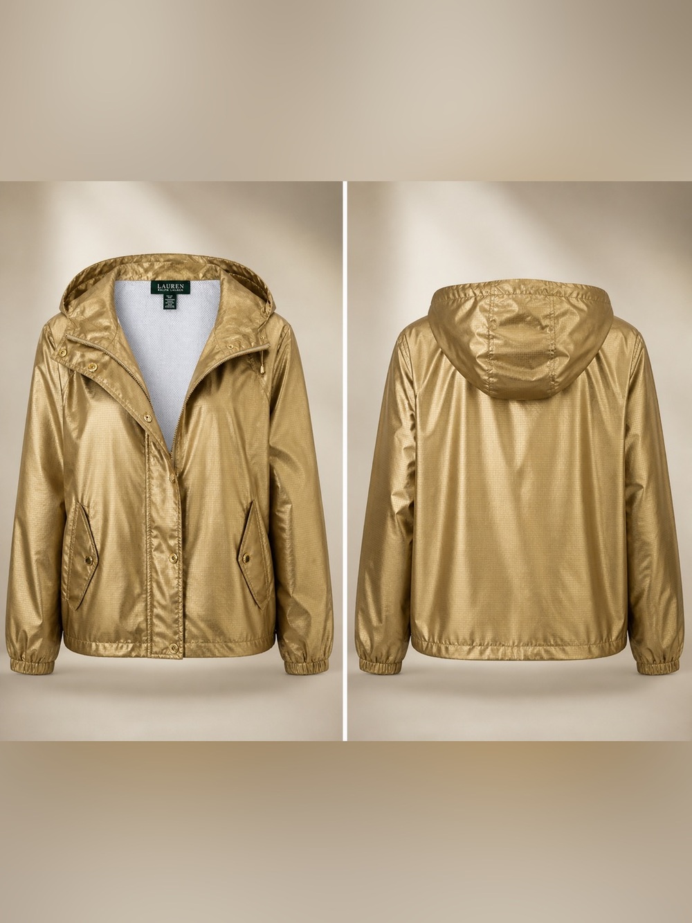 Lauren Ralph Lauren Metallic Gold Hooded Anorak Jacket